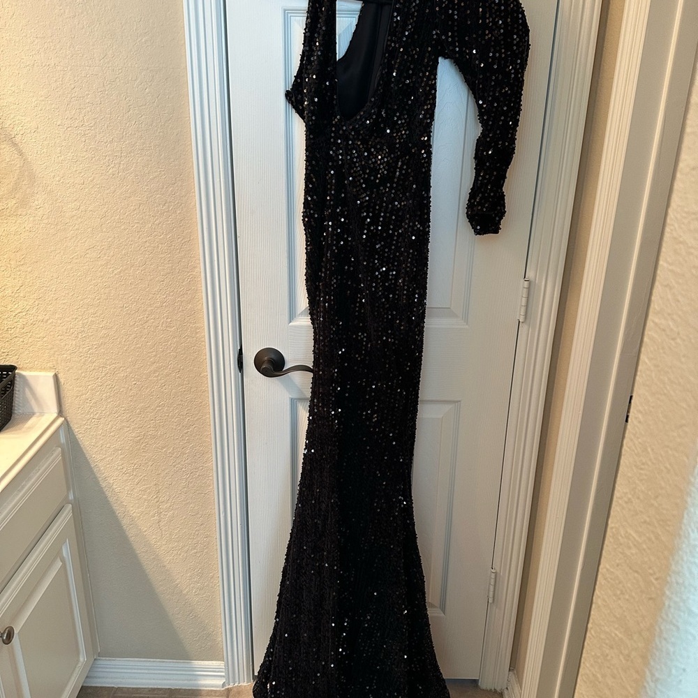 Miss Ord Elegant Black Sequin Evening Gown